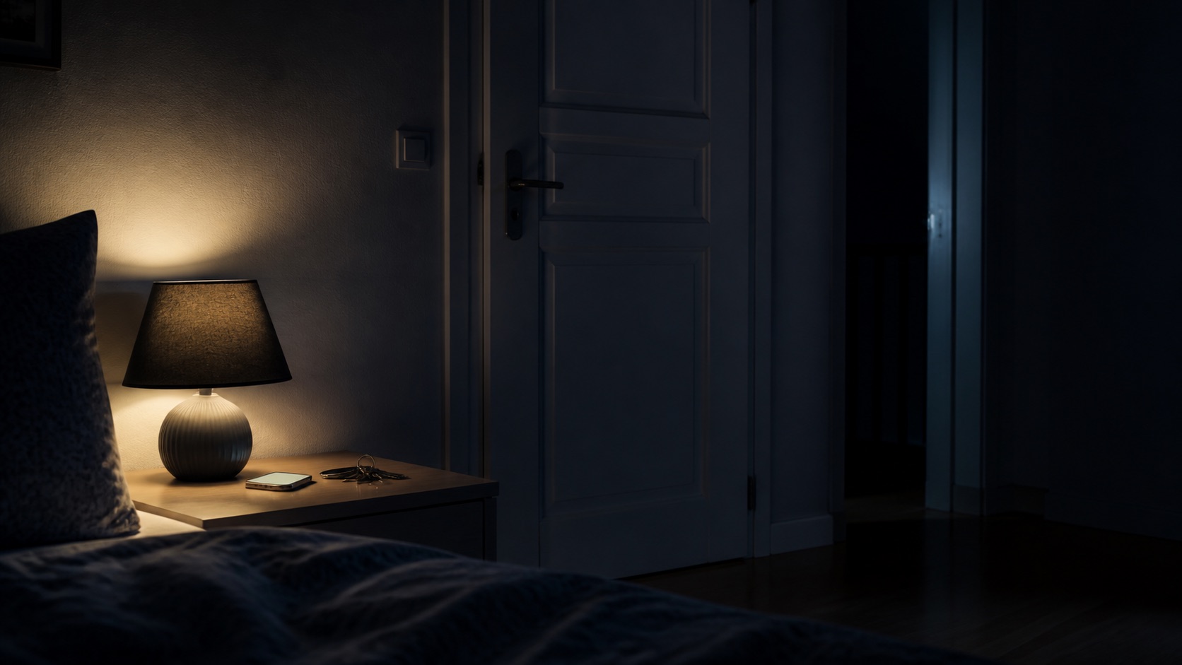 Téléphone posé en sécurité dans une chambre pendant la nuit
